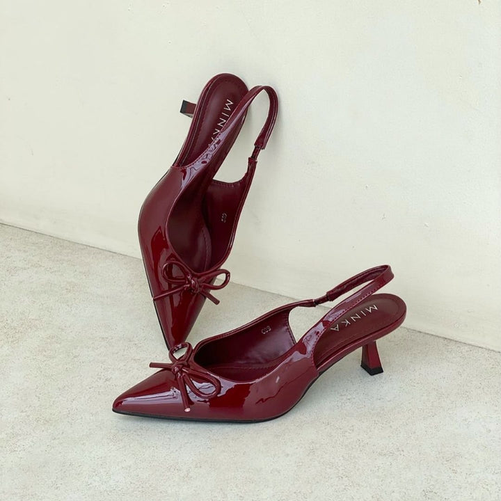 Stella Bow Heels in cherry maroon – pointed-toe bow heels