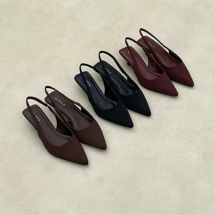 Grace Slingback Heels in brown – velvet pointed-toe slingbacks