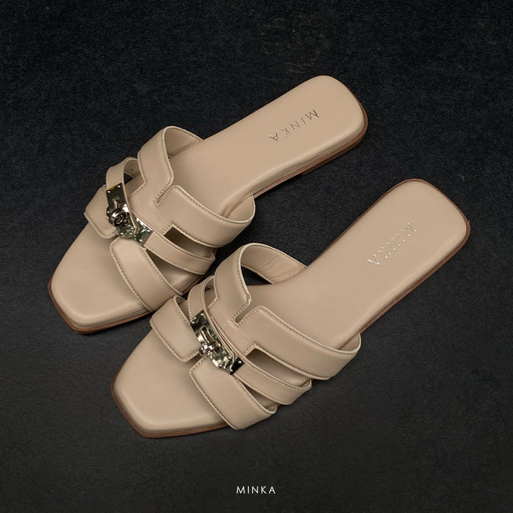 RAN Sandals in ivory cream – buckle flat sandals