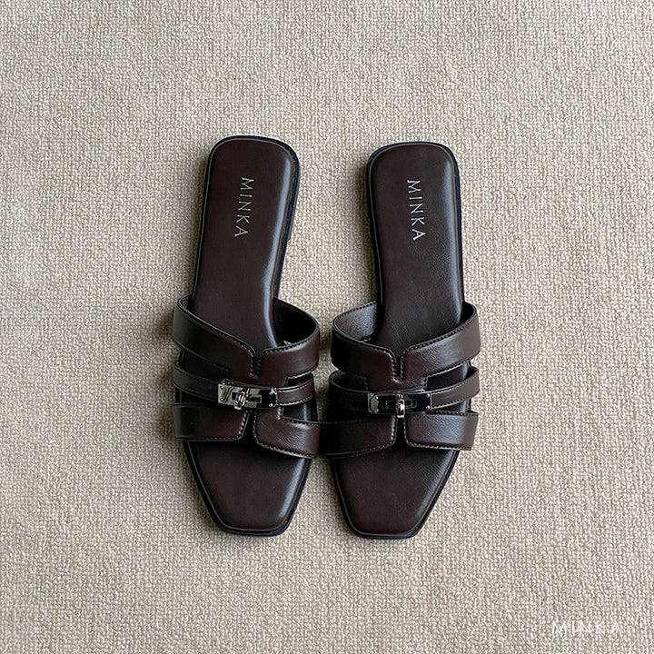 RAN Sandals in midnight black – buckle flat sandals