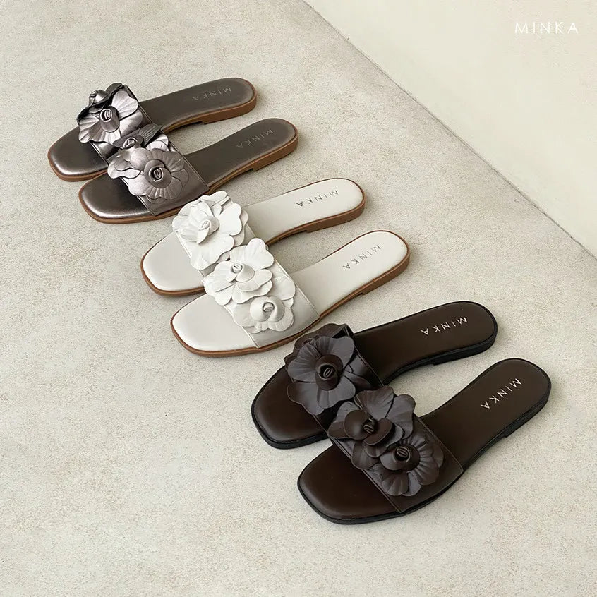 WARA Flora Square Toe Flats – floral square-toe sandals for women