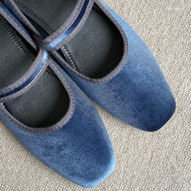 Celeste Mary Jane Pumps in blue – square-toe Mary Jane flats