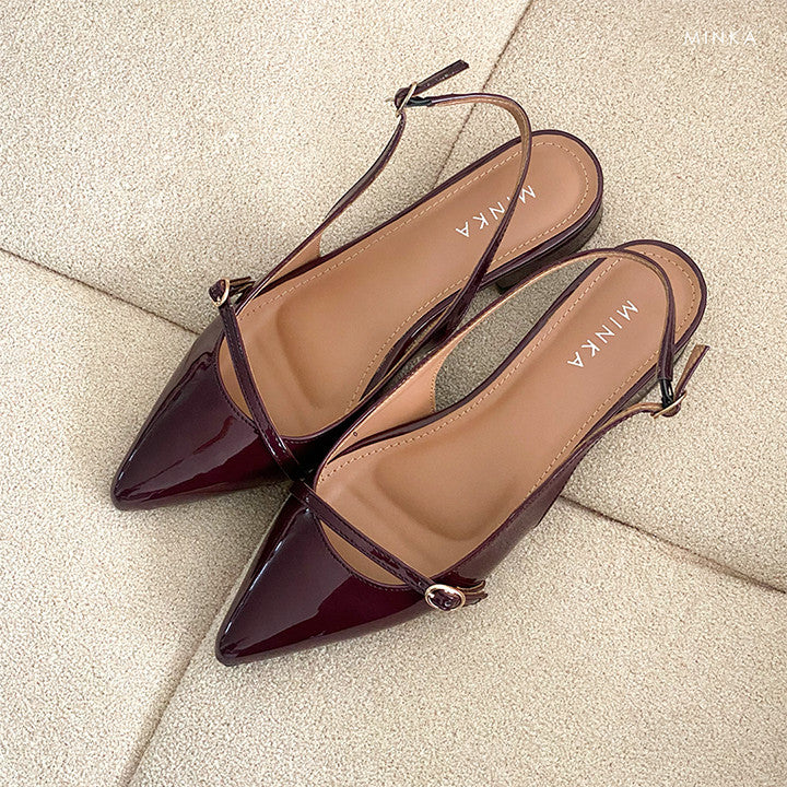 Ava Pointy Pumps in maroon – pointed slingback flats